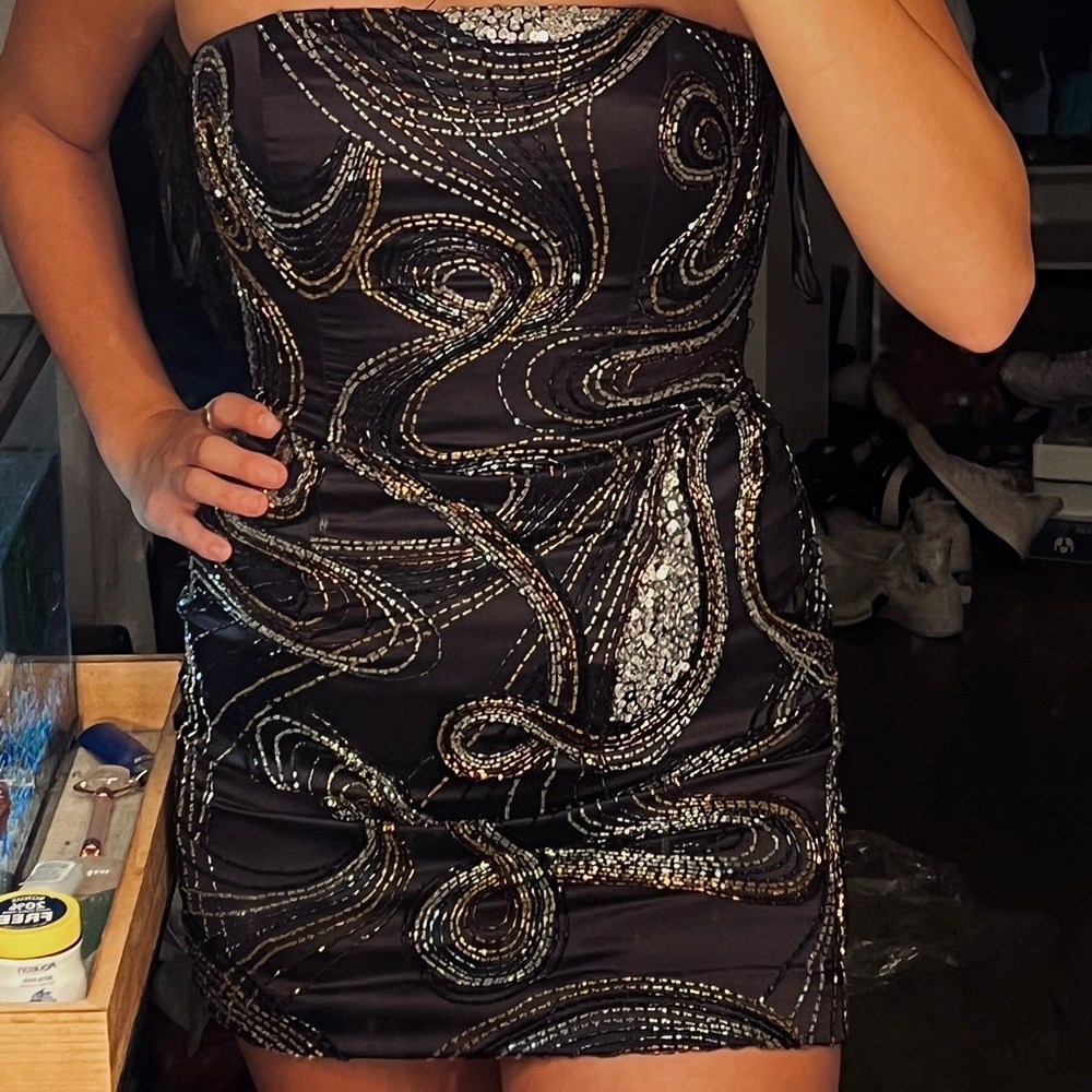 Jovani Strapless Beaded Cocktail Dress